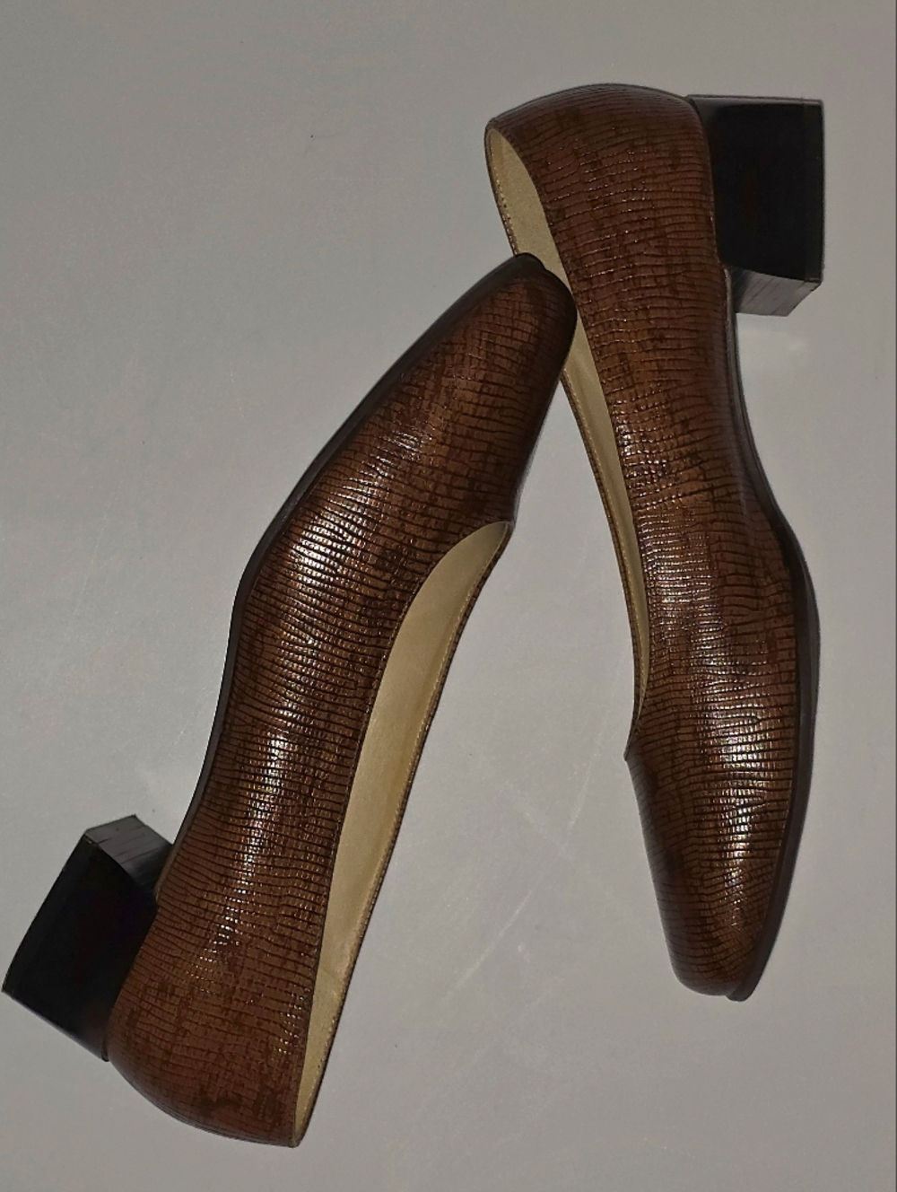 Naturalizer Brown Textured Square-Toe Leather Flats